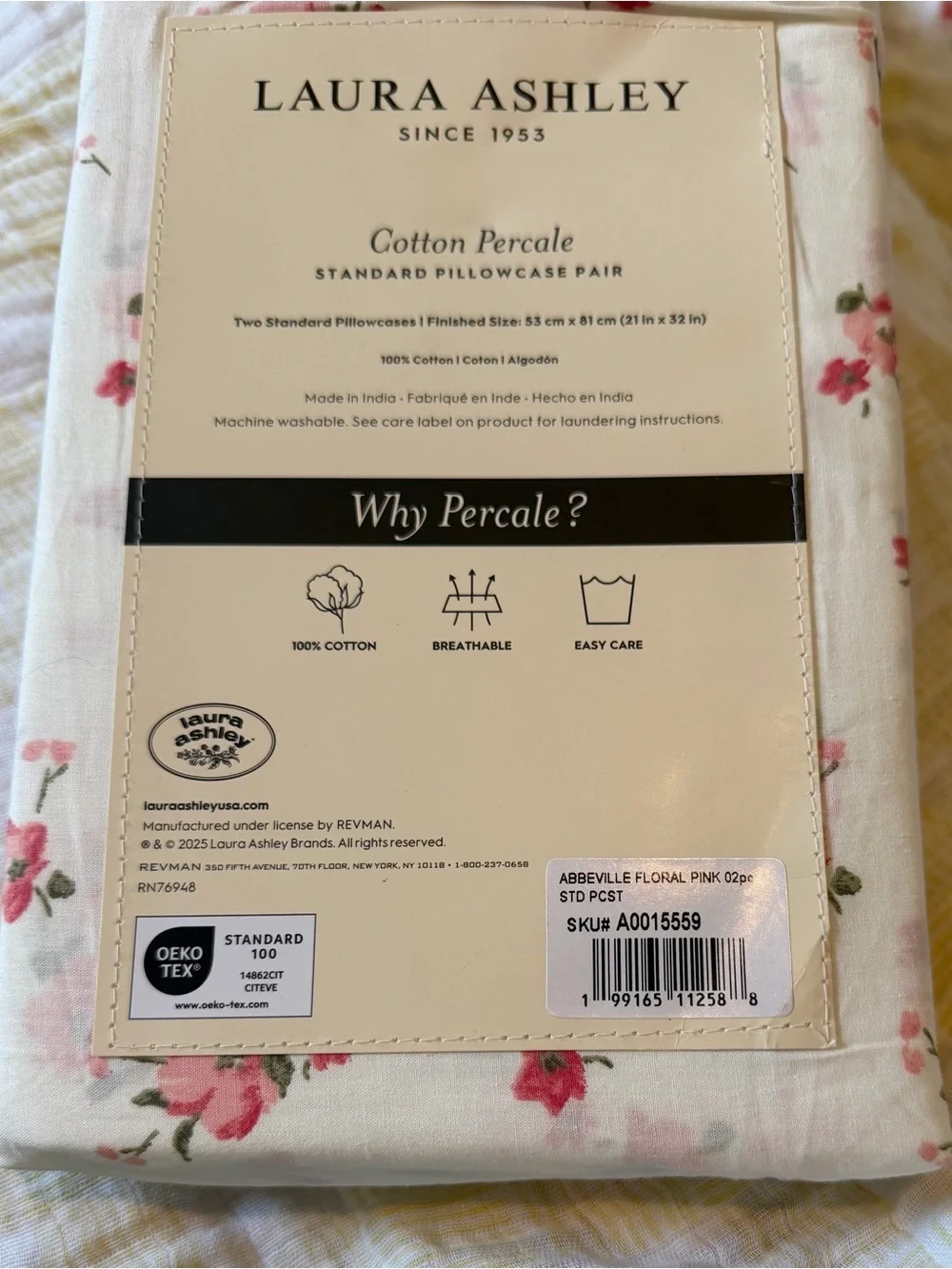 NWT ~ Laura Ashley Cotton Percale Floral Standard Set Pillowcases